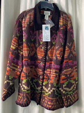 Cedar Canyon 2X Southwestern Aztec Jacket NWT QVC Cotton Tapestry Tribal Coat